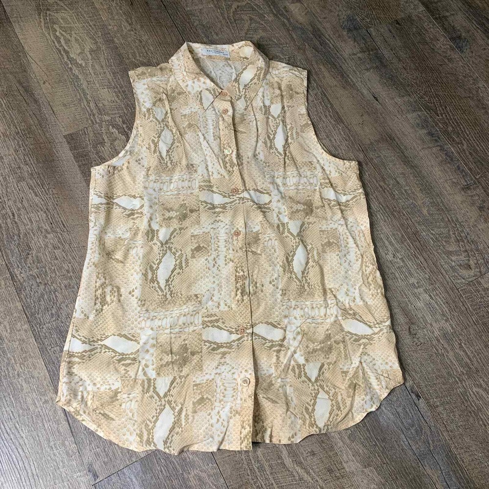 Equipment Femme Top Blouse Womens Size XS Beige Silk Snakeskin Print Sleeveless